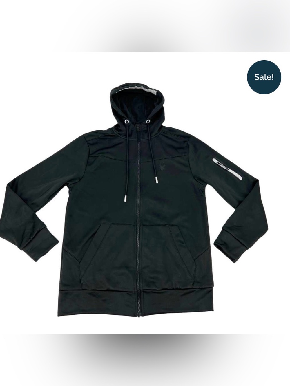 Spyder Black Full-Zip Hooded Jacket with Zip Sleeve Pocket - Size Large / NWT
